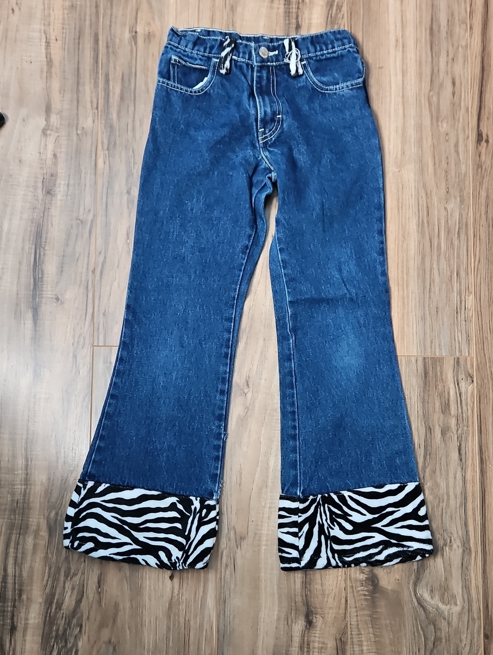 Jordache Dark Blue Kids Flared Jeans with Zebra Cuff Small